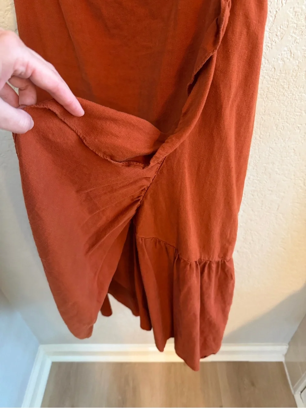Madewell Rust Ruffle Wrap-Style Midi Skirt